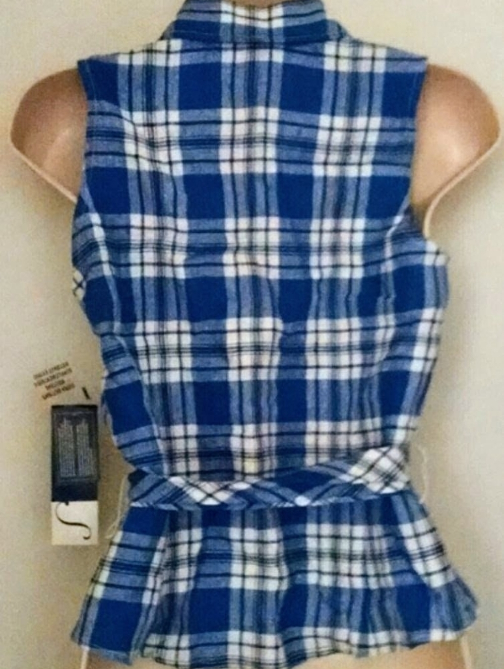 Vintage Jones New York blue white black plaid top petite - Picture 6 of 6